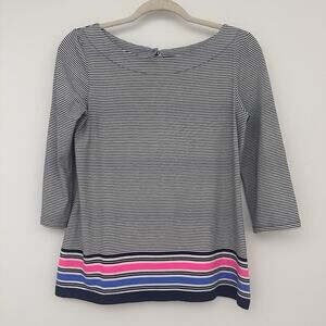 Lilly Pulitzer Womens S Waverly Top True Navy Bayside Engineered Stripe Preppy